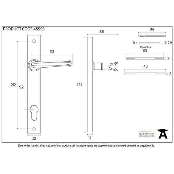 From The Anvil - Cottage Slimline Lever Espag. Lock Set - External Beeswax - 45593 - Choice Handles