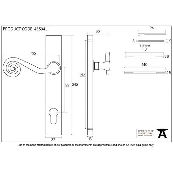 From The Anvil - Monkeytail Slimline Lever Espag. Lock Set - LH - External Beeswax - 45594L - Choice Handles