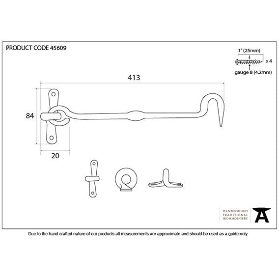 From The Anvil - 16" Forged Cabin Hook - External Beeswax - 45609 - Choice Handles