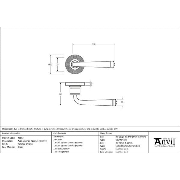 From The Anvil  -  Avon Round Lever on Rose Set (Beehive) - Polished Chrome - 45617 - Choice Handles