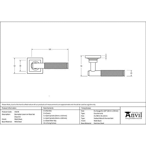 From The Anvil  - Brompton Lever on Rose Set (Square) - Matt Black - 45678 - Choice Handles