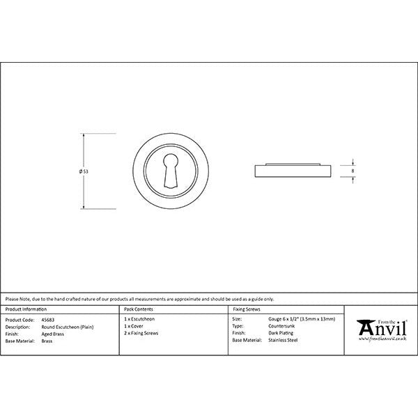 From The Anvil - Round Escutcheon (Plain) - Aged Brass - 45683 - Choice Handles