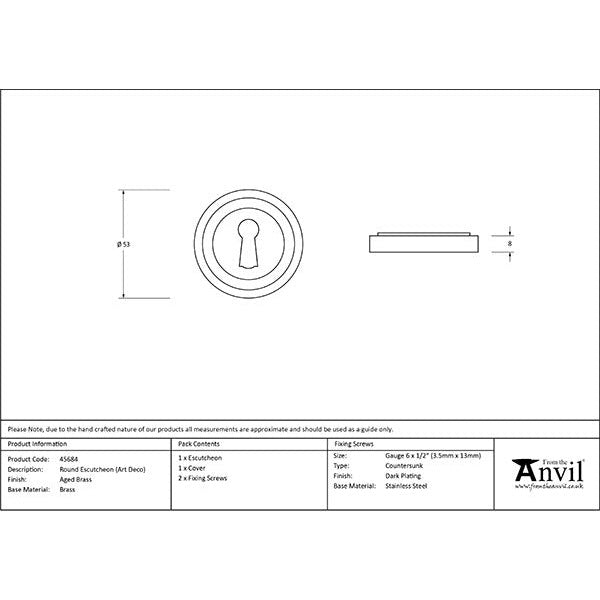 From The Anvil - Round Escutcheon (Art Deco) - Aged Brass - 45684 - Choice Handles