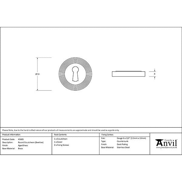 From The Anvil - Round Escutcheon (Beehive) - Aged Brass - 45685 - Choice Handles