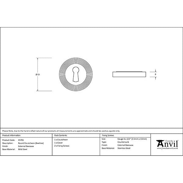 From The Anvil - Round Escutcheon (Beehive) - External Beeswax - 45701 - Choice Handles