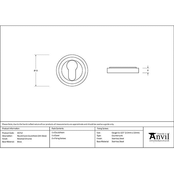 From The Anvil - Round Euro Escutcheon (Art Deco) - Polished Chrome - 45712 - Choice Handles