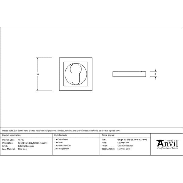 From The Anvil - Round Euro Escutcheon (Square) - External Beeswax - 45726 - Choice Handles