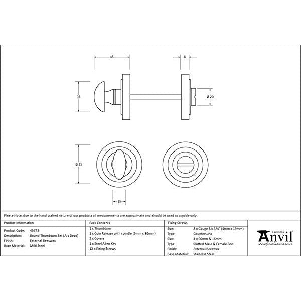 From The Anvil - Round Thumbturn Set (Art Deco) - External Beeswax - 45748 - Choice Handles