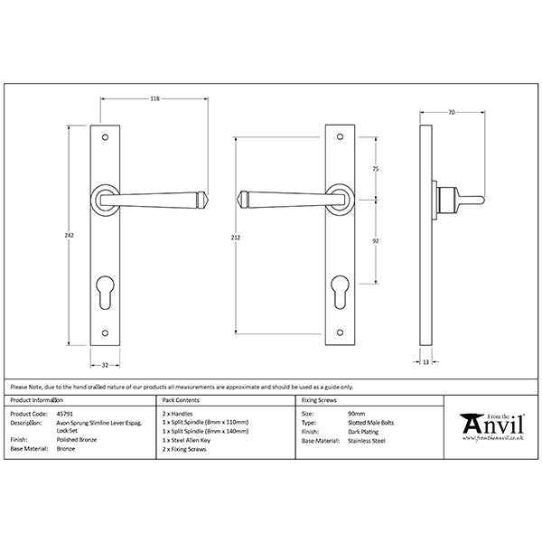 From The Anvil - Avon Slimline Lever Espag. Lock Set - Polished Bronze - 45791 - Choice Handles