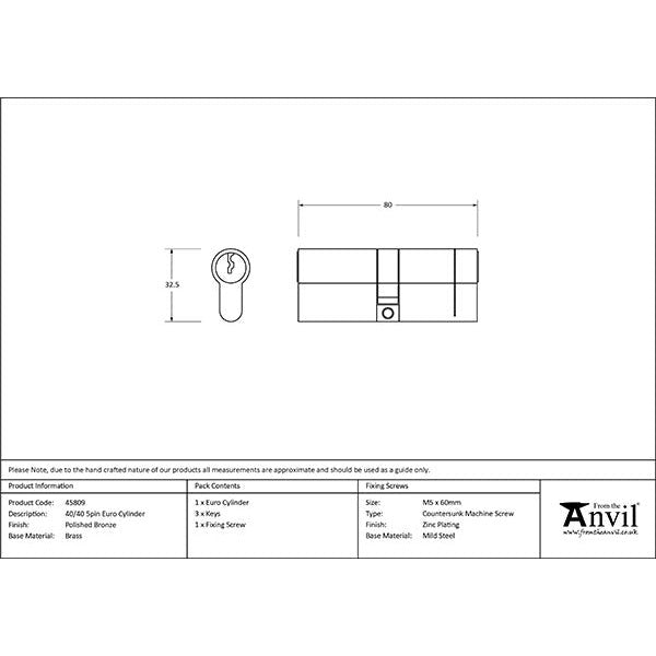 From The Anvil - 40/40 5pin Euro Cylinder - Polished Bronze - 45809 - Choice Handles