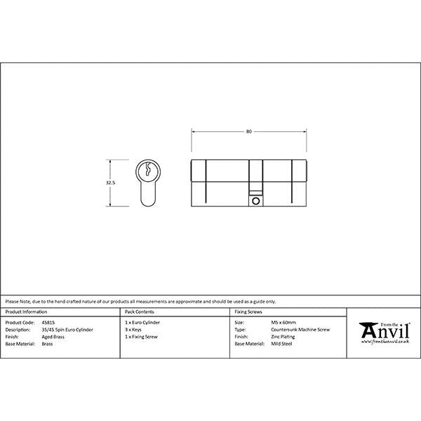 From The Anvil - 35/45 5pin Euro Cylinder - Aged Brass - 45815 - Choice Handles