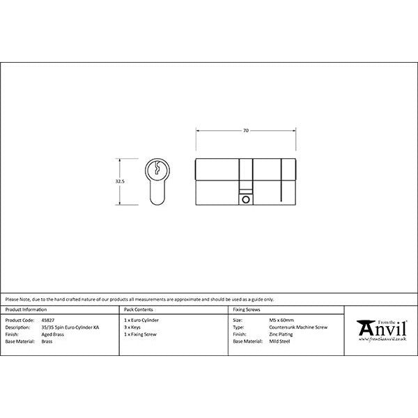 From The Anvil - 35/35 5pin Euro Cylinder KA - Aged Brass - 45827 - Choice Handles