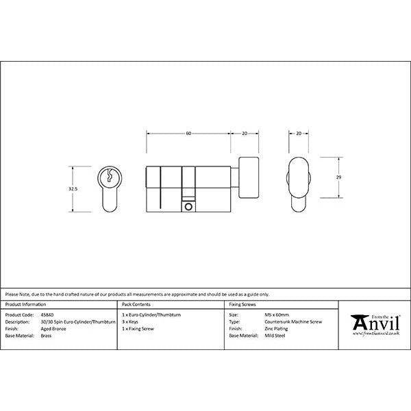 From The Anvil - 30/30 5pin Euro Cylinder/Thumbturn - Aged Bronze - 45840 - Choice Handles