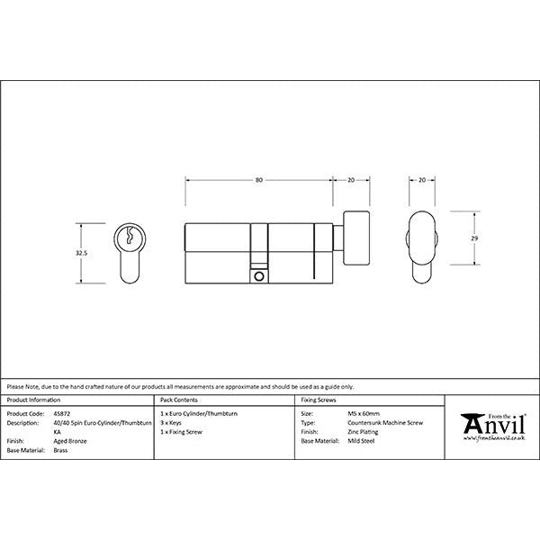 From The Anvil - 40/40 5pin Euro Cylinder/Thumbturn KA - Aged Bronze - 45872 - Choice Handles