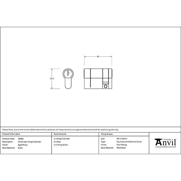 From The Anvil - 35/10 5pin Single Cylinder - Aged Brass - 45883 - Choice Handles