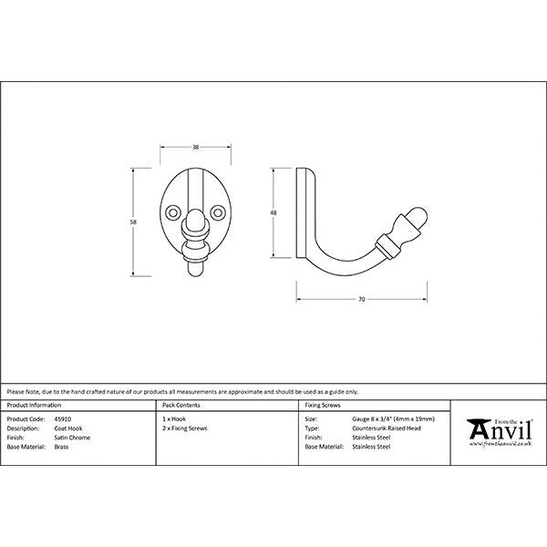 From The Anvil - Coat Hook - Satin Chrome - 45910 - Choice Handles