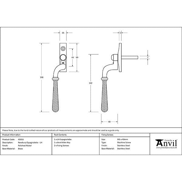 From The Anvil - Hammered Newbury Espag - LH - Polished Nickel - 45916 - Choice Handles