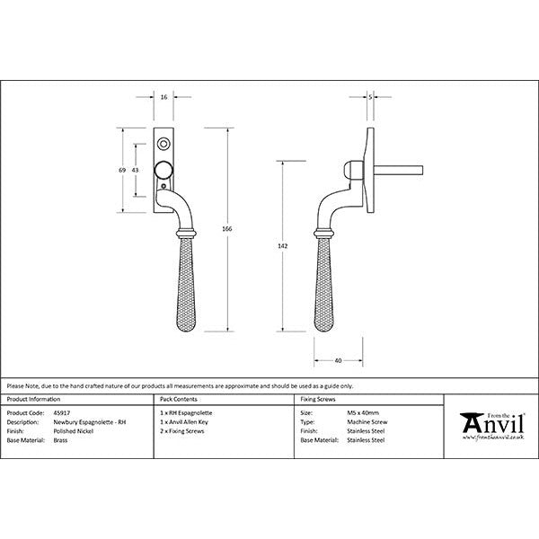 From The Anvil - Hammered Newbury Espag - RH - Polished Nickel - 45917 - Choice Handles