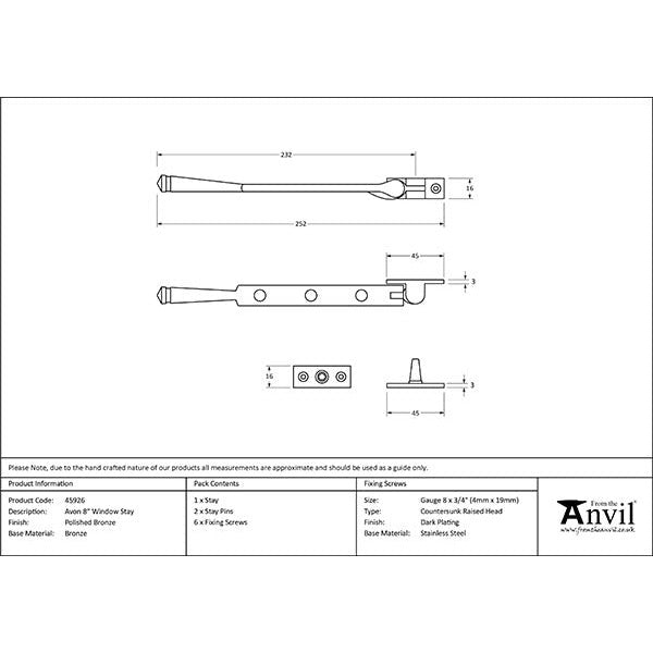 From The Anvil - 8" Avon Stay - Polished Bronze - 45926 - Choice Handles