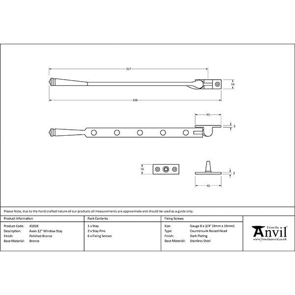 From The Anvil - 12" Avon Stay - Polished Bronze - 45928 - Choice Handles