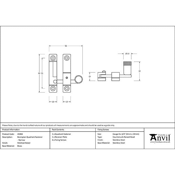 From The Anvil - Brompton Quadrant Fastener - Narrow - Polished Nickel - 45983 - Choice Handles