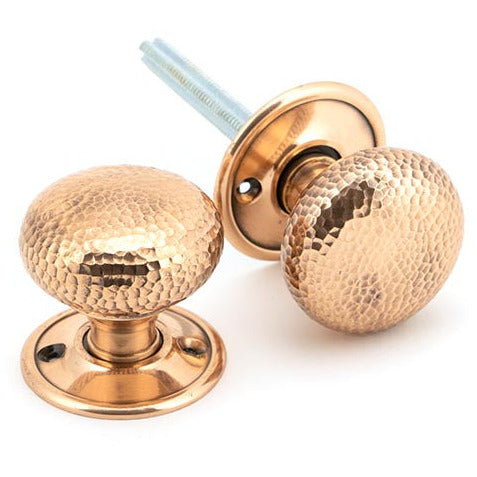 From The Anvil - Hammered Mushroom Mortice/Rim Knob Set - Polished Bronze - 46035 - Choice Handles