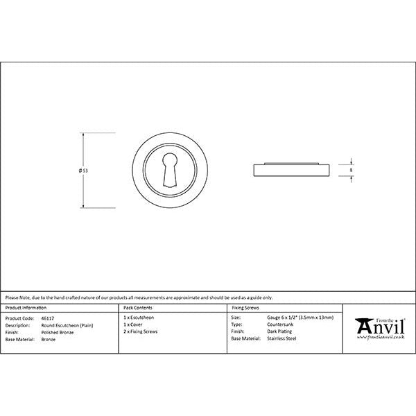 From The Anvil - Round Escutcheon (Plain) - Polished Bronze - 46117 - Choice Handles