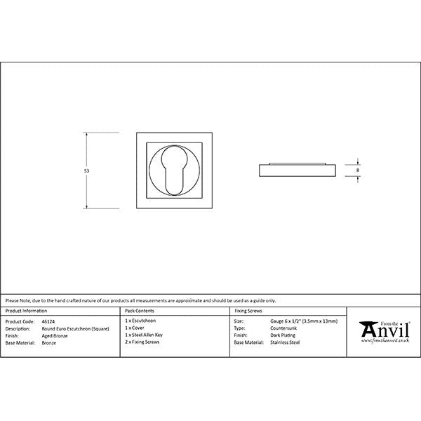 From The Anvil - Round Euro Escutcheon (Square) - Aged Bronze - 46124 - Choice Handles