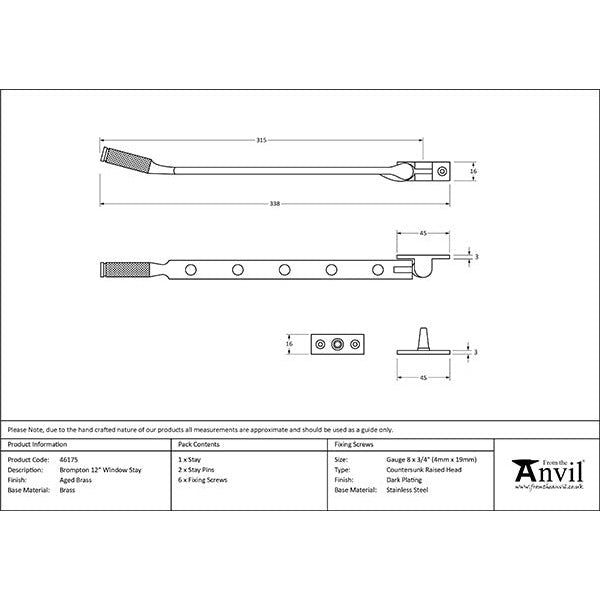 From The Anvil - 12" Brompton Stay - Aged Brass - 46175 - Choice Handles