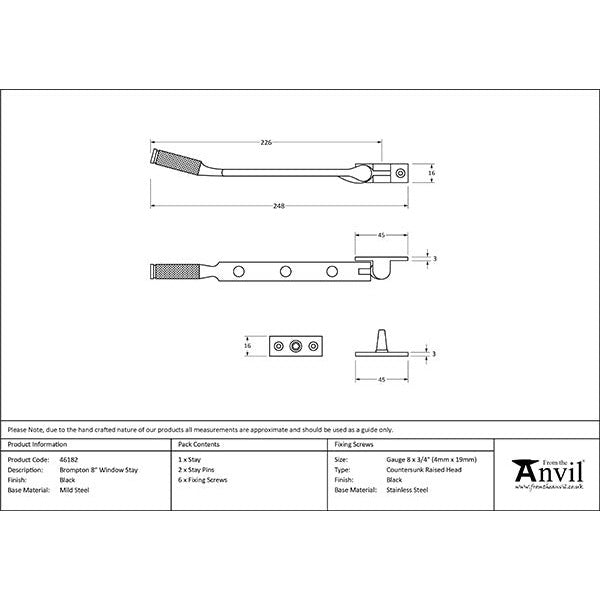 From The Anvil - 8" Brompton Stay - Black - 46182 - Choice Handles