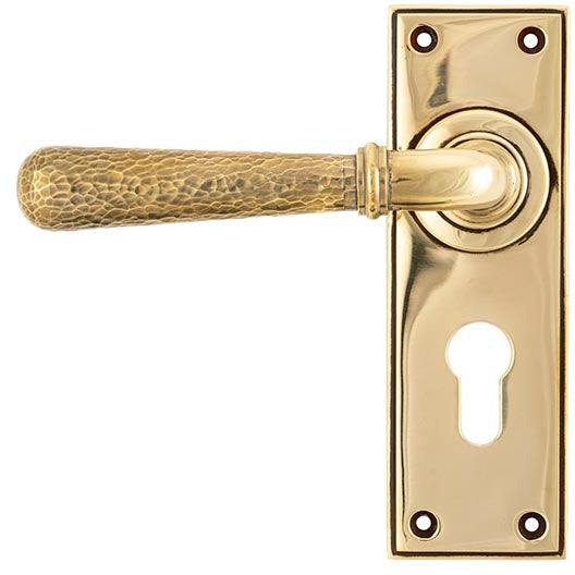 From The Anvil - Hammered Newbury Lever Euro Lock Set - Aged Brass - 46212 - Choice Handles