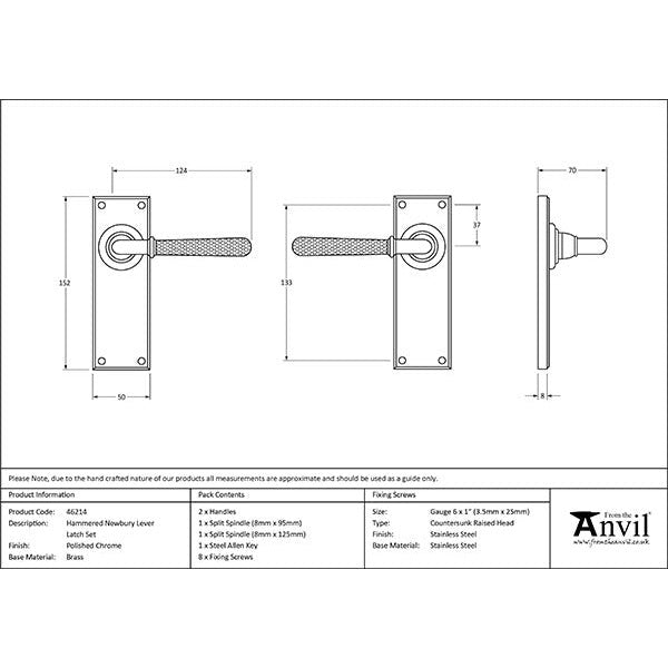 From The Anvil - Hammered Newbury Lever Latch Set - Polished Chrome - 46214 - Choice Handles