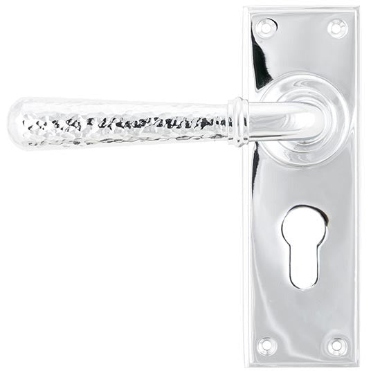 From The Anvil - Hammered Newbury Lever Euro Lock Set - Polished Chrome - 46216 - Choice Handles