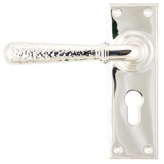 From The Anvil - Hammered Newbury Lever Euro Lock Set - Polished Nickel - 46220 - Choice Handles