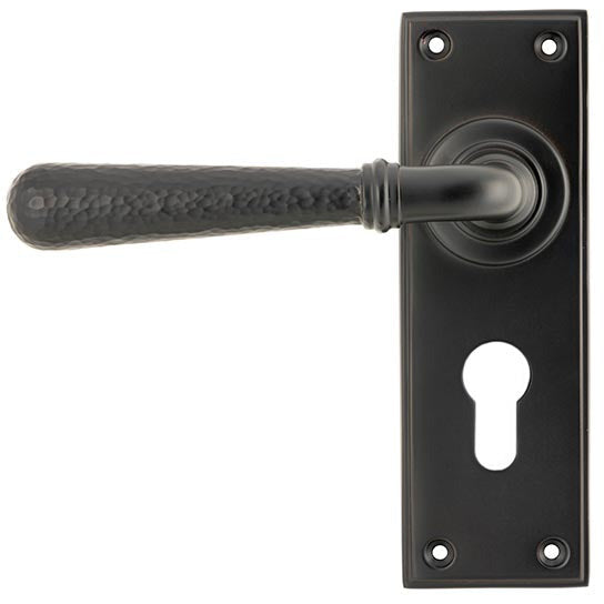 From The Anvil - Hammered Newbury Lever Euro Lock Set - Aged Bronze - 46224 - Choice Handles