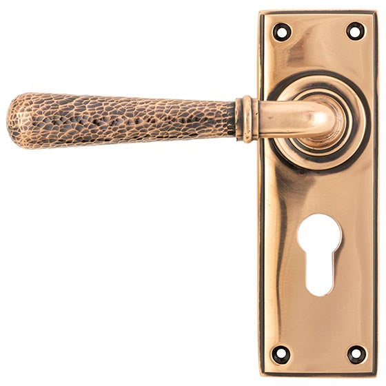 From The Anvil - Hammered Newbury Lever Euro Lock Set - Polished Bronze - 46228 - Choice Handles