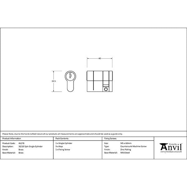 From The Anvil - 30/10 5pin Single Cylinder - Lacquered Brass - 46278 - Choice Handles