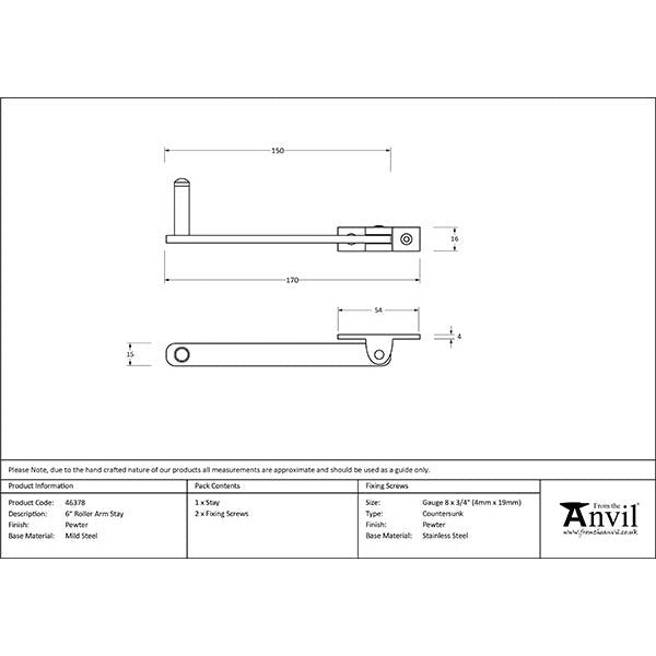 From The Anvil - 6" Roller Arm Stay - Pewter Patina - 46378 - Choice Handles