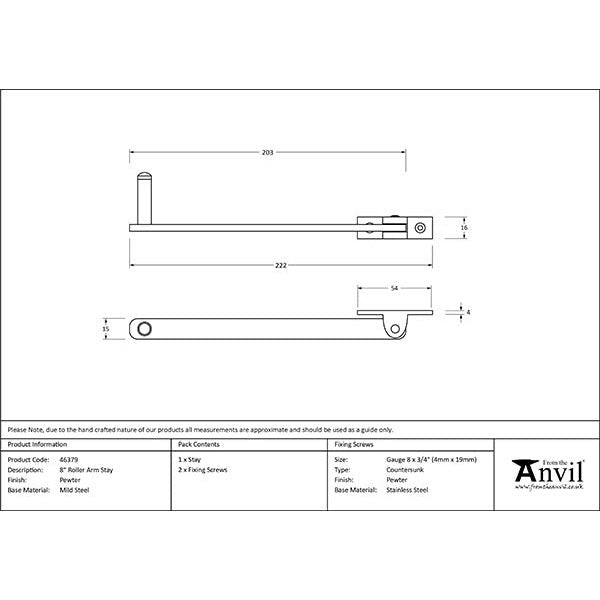 From The Anvil - 8" Roller Arm Stay - Pewter Patina - 46379 - Choice Handles