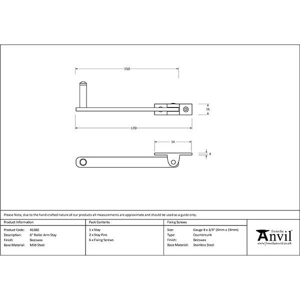 From The Anvil - 6" Roller Arm Stay - Beeswax - 46380 - Choice Handles