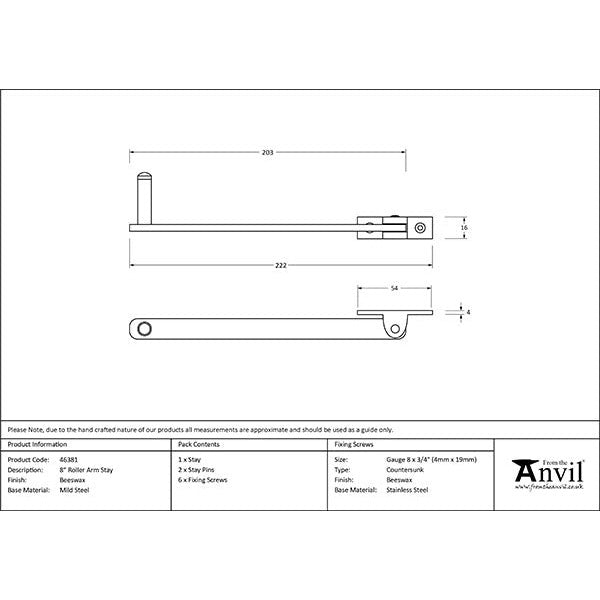 From The Anvil - 8" Roller Arm Stay - Beeswax - 46381 - Choice Handles