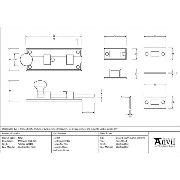 From The Anvil - 4" Universal Bolt - Polished Marine SS (316) - 46424 - Choice Handles