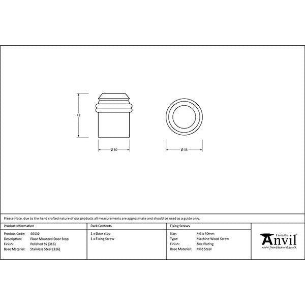 From The Anvil - Polished Marine SS (316) Floor Mounted Door Stop - Polished Marine SS (316) - 46432 - Choice Handles