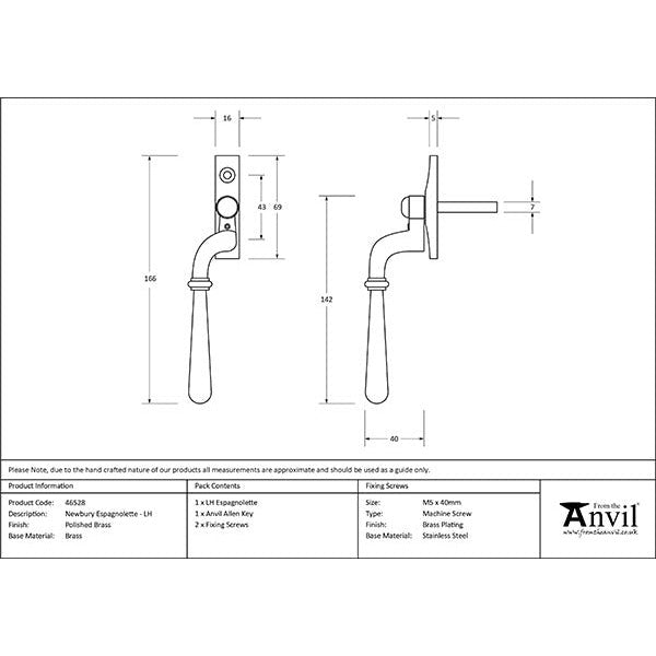 From The Anvil - Newbury Espag - LH - Polished Brass - 46528 - Choice Handles