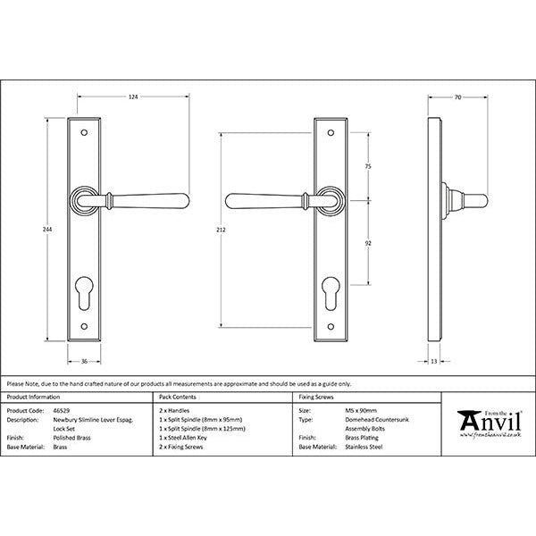 From The Anvil - Newbury Slimline Lever Espag. Lock Set - Polished Brass - 46529 - Choice Handles