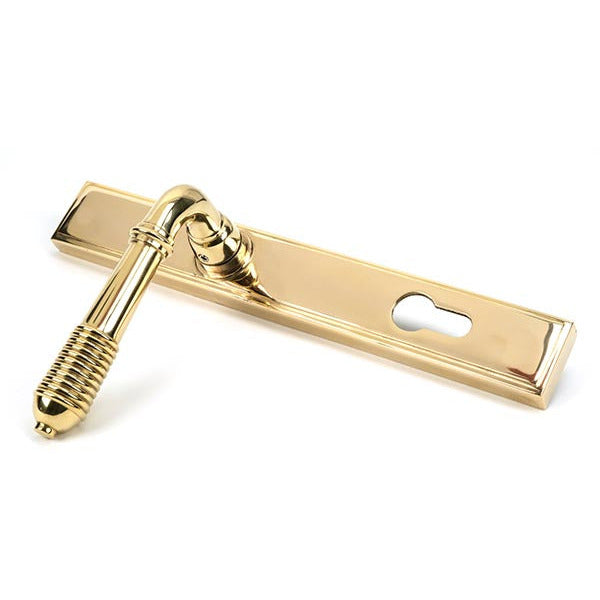 From The Anvil - Reeded Slimline Lever Espag. Lock Set - Polished Brass - 46545 - Choice Handles