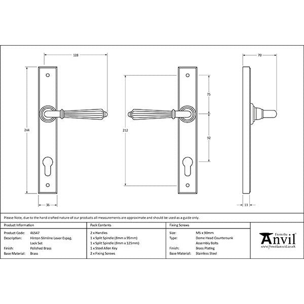 From The Anvil - Hinton Slimline Lever Espag. Lock Set - Polished Brass - 46547 - Choice Handles