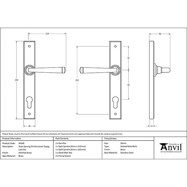 From The Anvil - Avon Slimline Lever Espag. Lock Set - Polished Brass - 46548 - Choice Handles