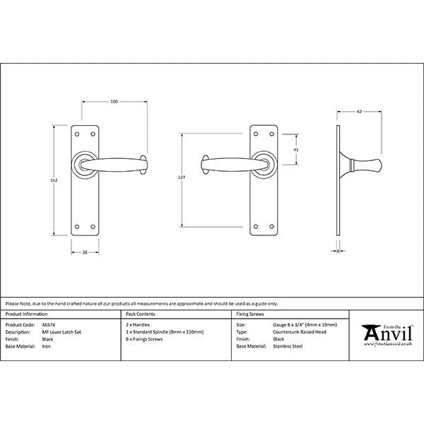 From The Anvil - MF Lever Latch Set - Black - 46574 - Choice Handles