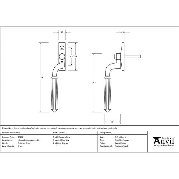 From The Anvil - Hinton Espag - LH - Polished Brass - 46702 - Choice Handles